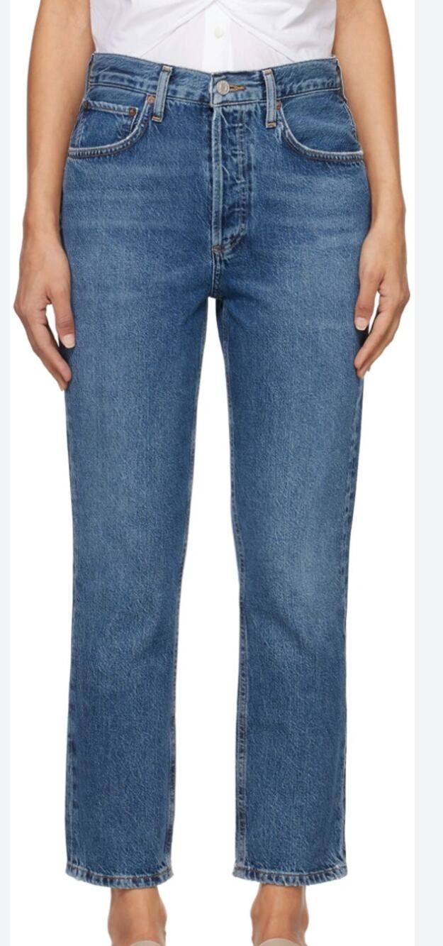 AGOLDE Riley High Rise Straight Crop Jeans 32 Medium Wash Button Fly